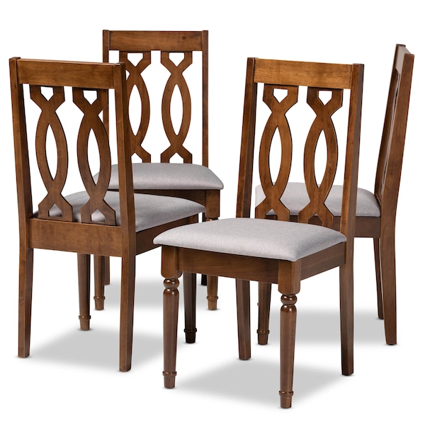 Baxton Studio Cherese Grey Upholstered Walnut Finished 4-Piece Wood Dining Chair Set 170-9878 - main